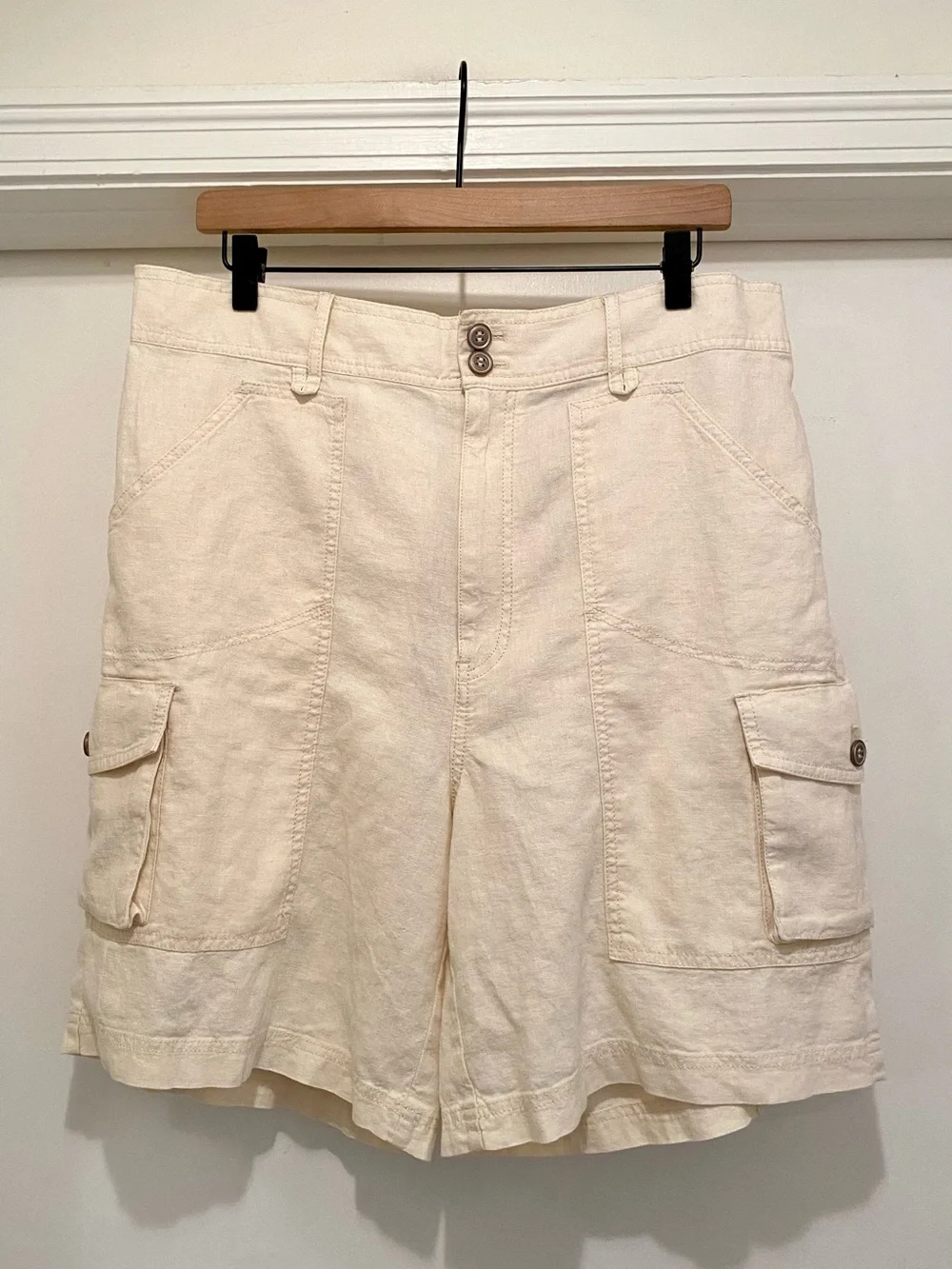 PILCRO BY ANTHROPOLOGIE Beachy Tidal Cargo Denim Shorts Size 32 Cream - Picture 4 of 10